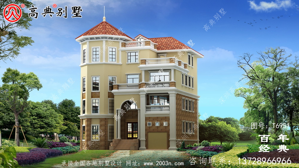 四層帶車庫(kù)農(nóng)村自建房屋效果圖_農(nóng)村別墅設(shè)計(jì)圖