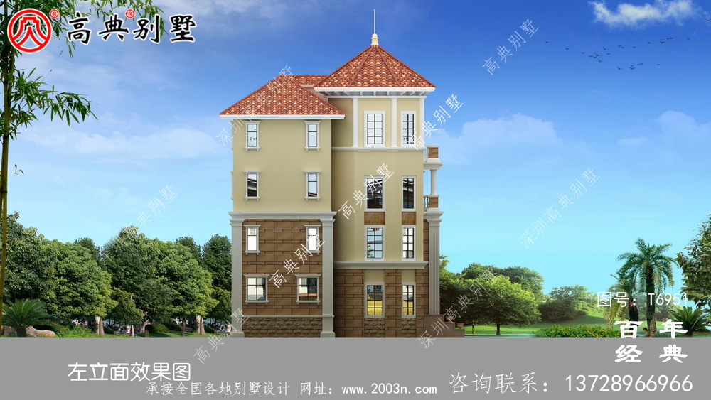 四層帶車庫(kù)農(nóng)村自建房屋效果圖_農(nóng)村別墅設(shè)計(jì)圖