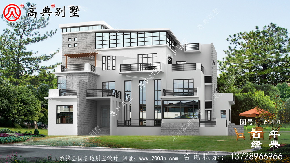 現代四層別墅外觀效果圖_農村四層自建房屋設計圖