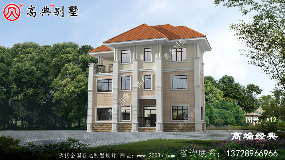 奢華不浮夸的歐式三層別墅設計效果圖，帶挑空大廳落地窗