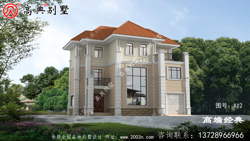 奢華不浮夸的歐式三層別墅設計效果圖，帶挑空大廳落地窗