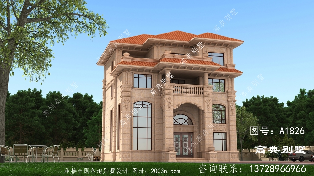 四層歐式石材別墅效果圖