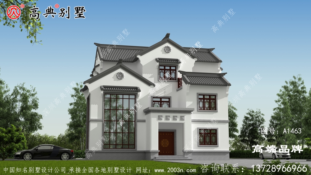 這樣南北通透的新中式三層戶型建在農村令人羨慕